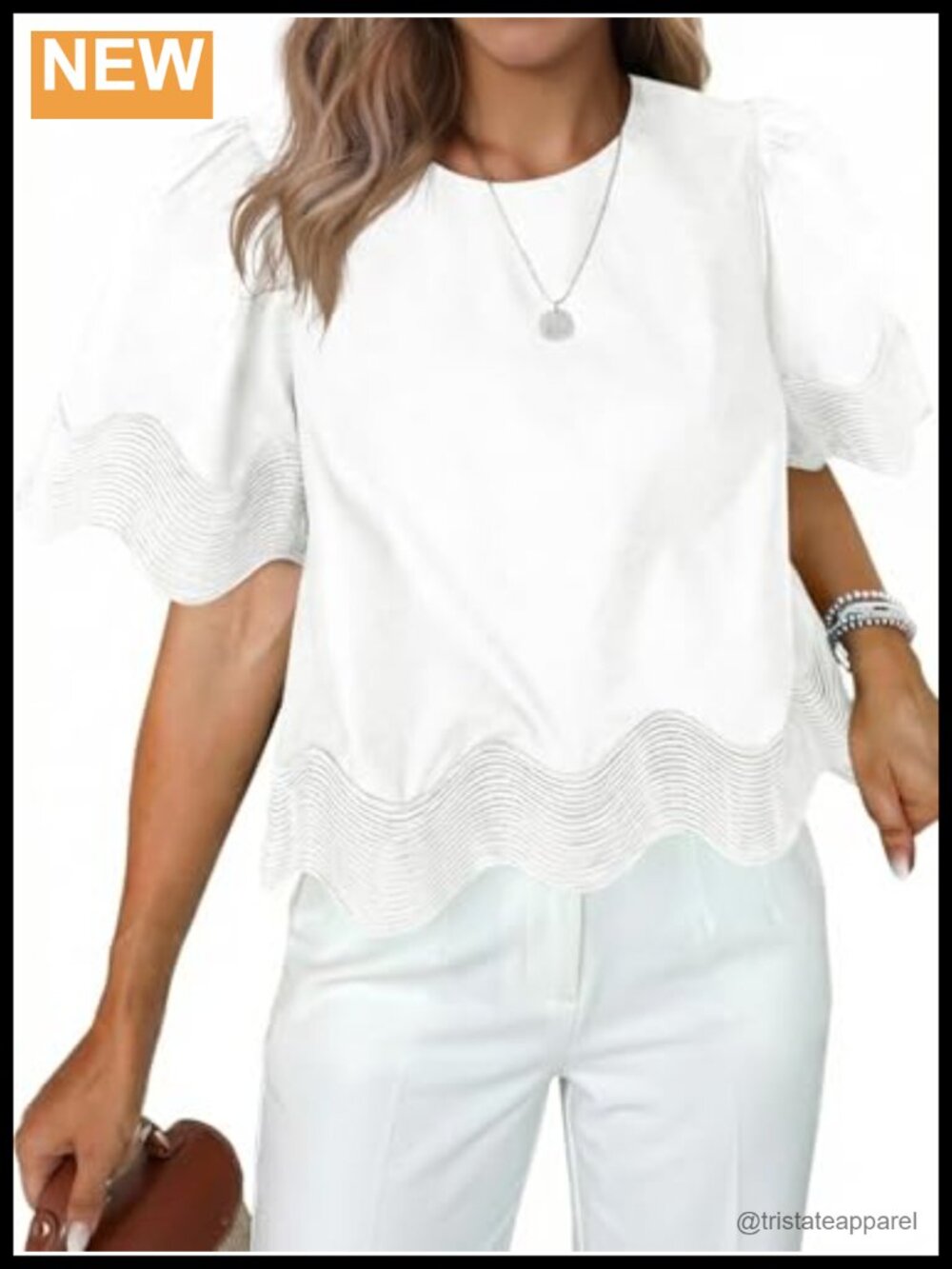 Womens Crop Top Ruffle Scalloped Flowy Blouse Summer Loose